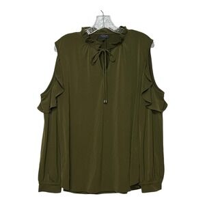 The Limited Collection Olive Green Cold Shoulder Ruffle Neck Tie Blouse Womens L